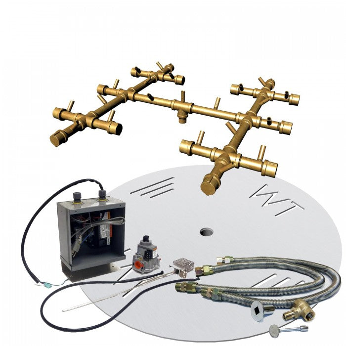 Warming Trends Crossfire 24V Round Electronic Spark Ignition Brass Gas Fire Pit Burner Kits CFB-ALPLC-24VIK-SC-FLKV58-NG/CFB60