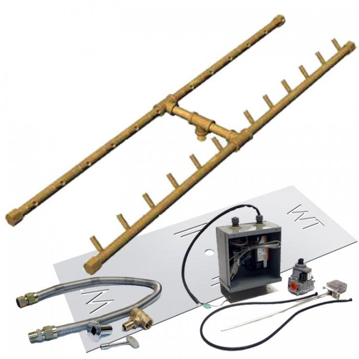 Warming Trends Crossfire 24V Electronic Spark Ignition H-Style Brass Gas Fire Pit Burner Kits CFB-ALPLS-24VIK-SC-FLKV58-NG/CFB60
