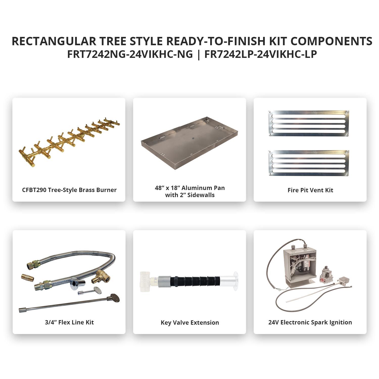 Warming Trends Crossfire 72x42-Inch Rectangular Ready-to-Finish Fire Pit Enclosure with Tree-Style Gas Burner Kit FRT7242-Config