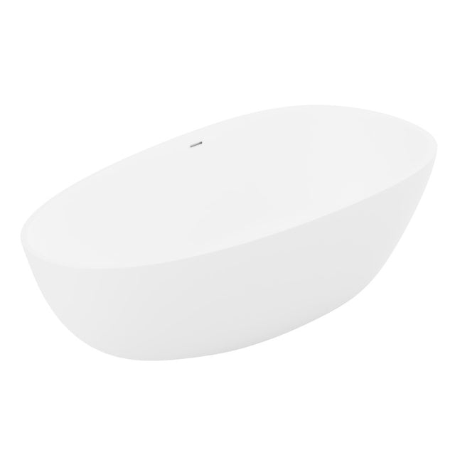 ANZZI Makot 5.6 ft. Man-Made Stone Center Drain Freestanding Bathtub in Matte White BS-S06