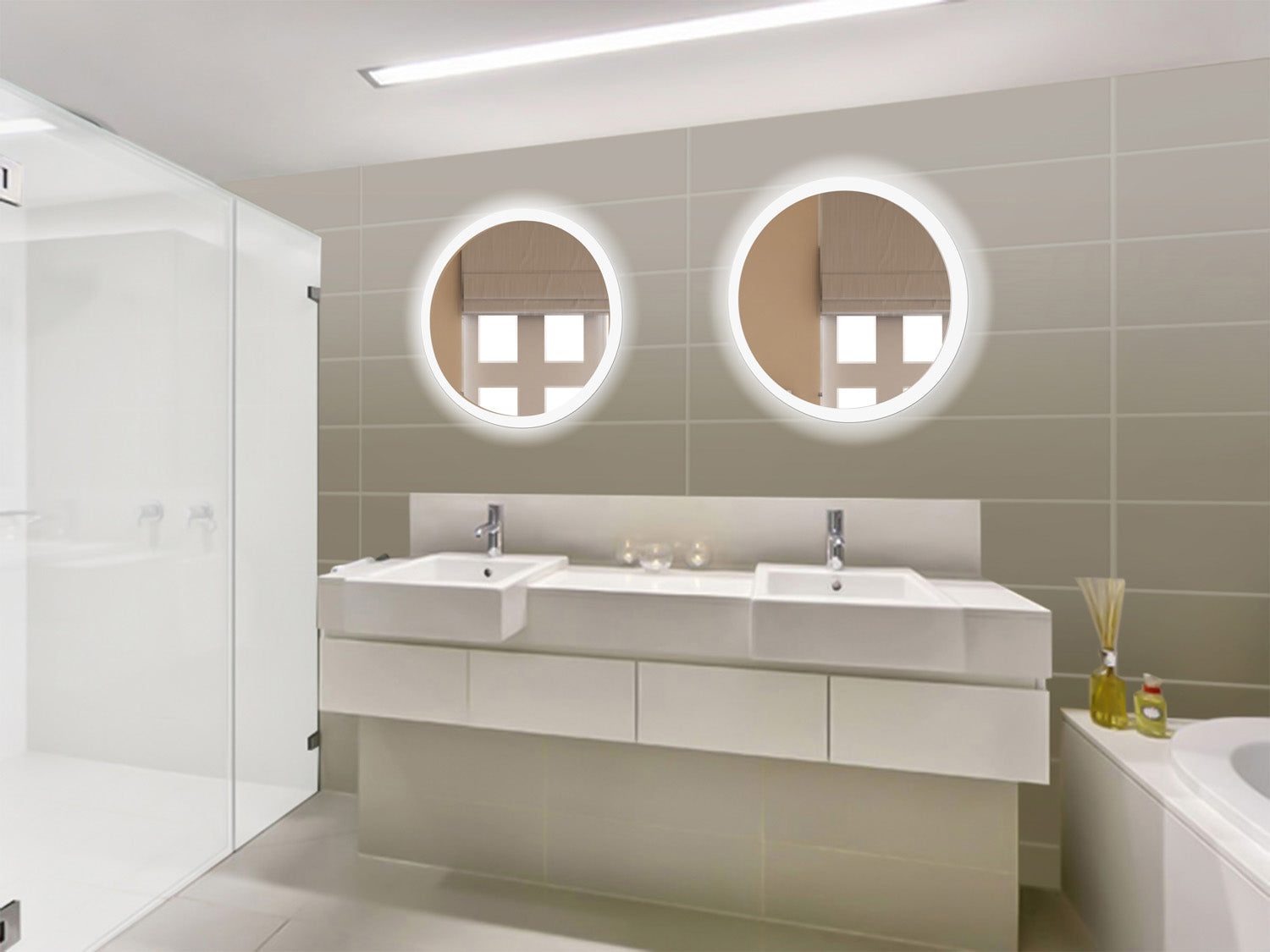 Krugg Sol Round 27″ x 27″ LED Bathroom Mirror w/ Dimmer & Defogger | Round Back-lit Vanity Mirror