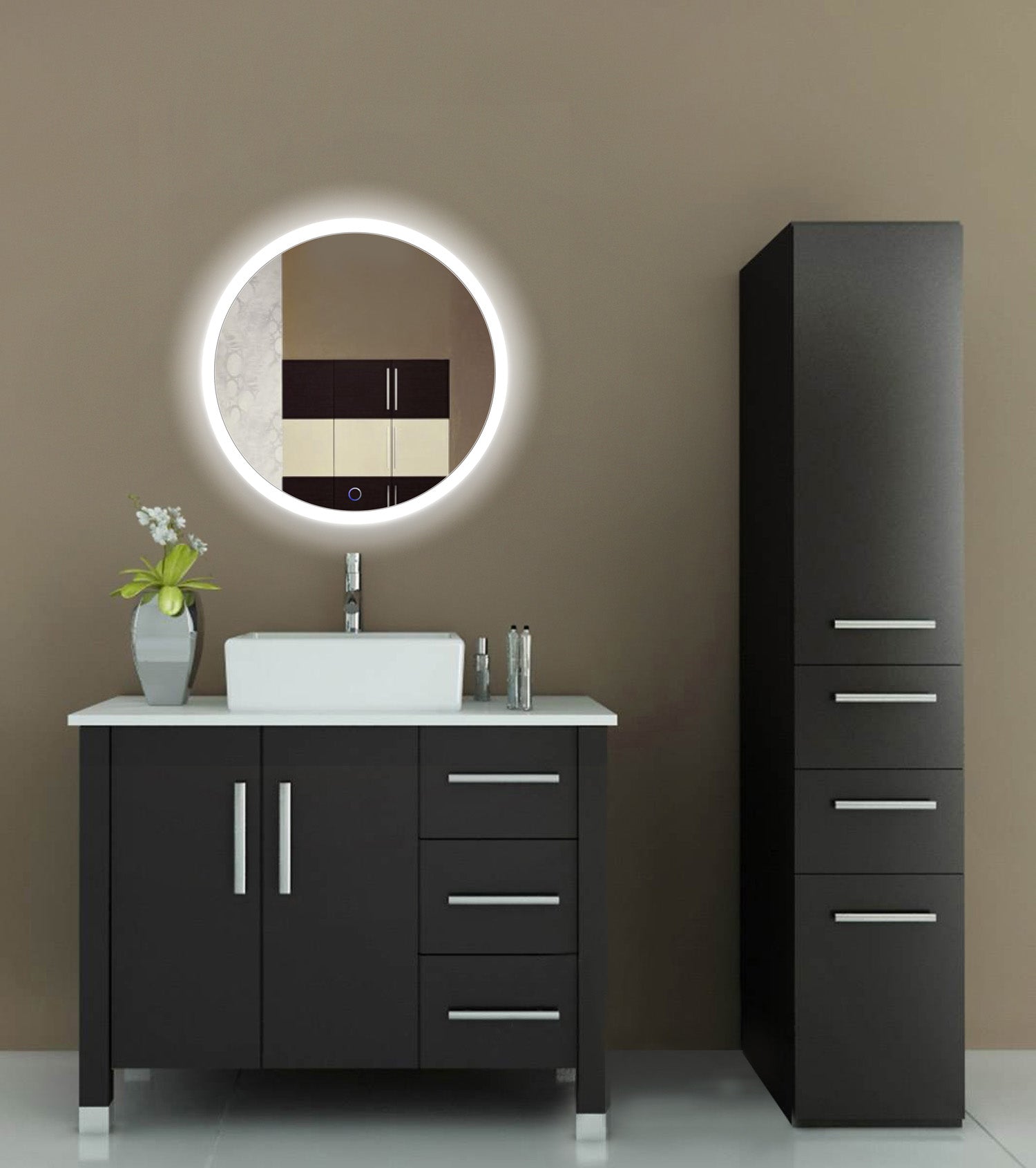 Krugg Sol Round 27″ x 27″ LED Bathroom Mirror w/ Dimmer & Defogger | Round Back-lit Vanity Mirror