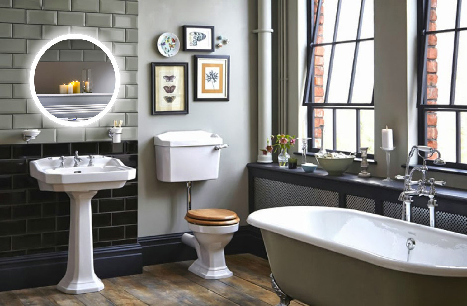 Krugg Sol Round 27″ x 27″ LED Bathroom Mirror w/ Dimmer & Defogger | Round Back-lit Vanity Mirror