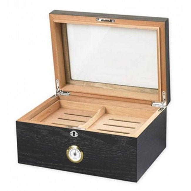 Humidor Supreme Milano 100-Cigar Glasstop Humidor in Black Oak HUM-75BLK