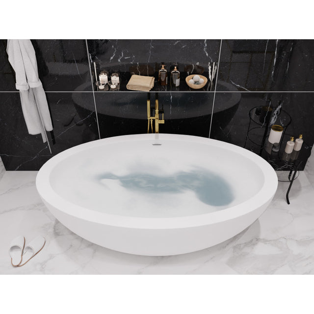 ANZZI Lusso 6.3 ft. Solid Surface Center Drain Freestanding Bathtub FT-AZ504