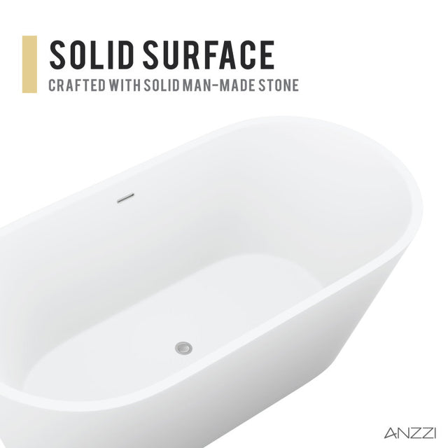 ANZZI Kosima 5.6 ft. Solid Surface Center Drain Freestanding Bathtub FT-AZ8414