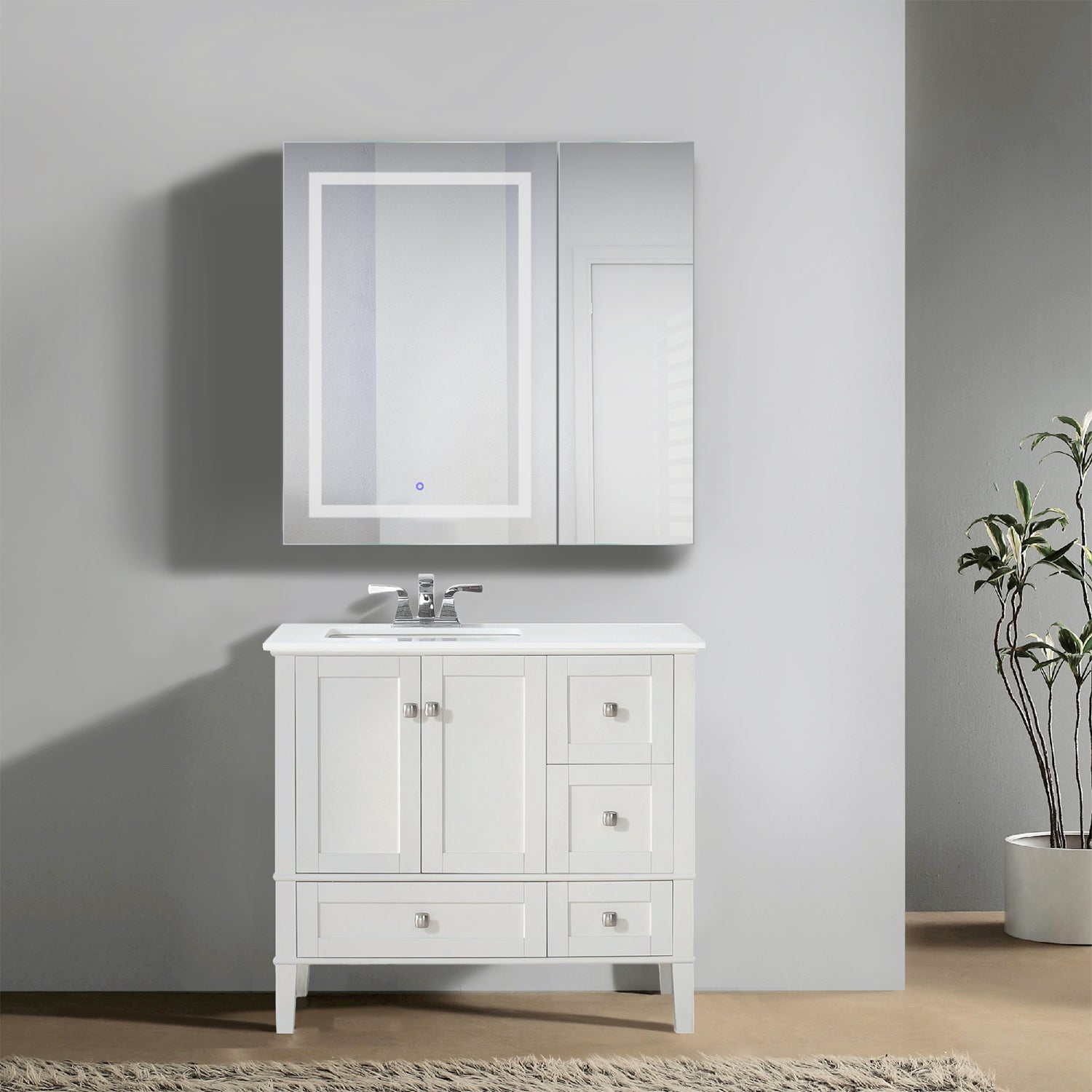 Krugg Svange 3636L 36″ X 36″ LED Bi-View Medicine Cabinet w/Dimmer & Defogger