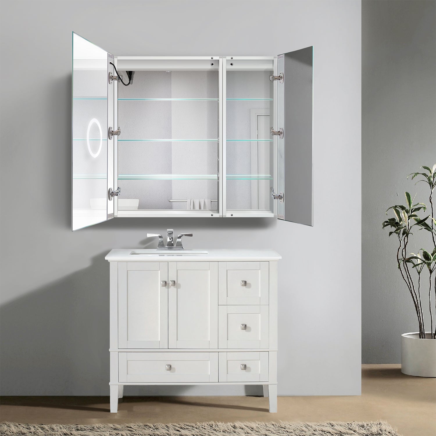 Krugg Svange 3636L 36″ X 36″ LED Bi-View Medicine Cabinet w/Dimmer & Defogger