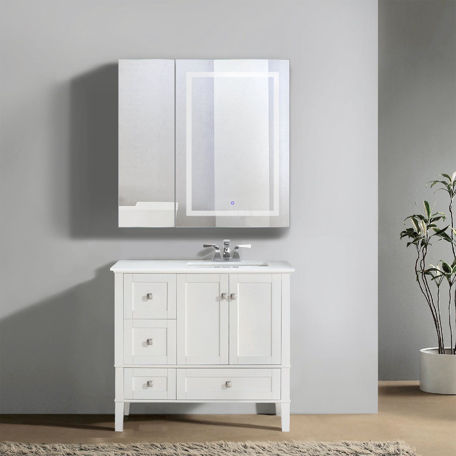 Krugg Svange 3636R 36″ X 36″ LED Bi-View Medicine Cabinet w/Dimmer & Defogger