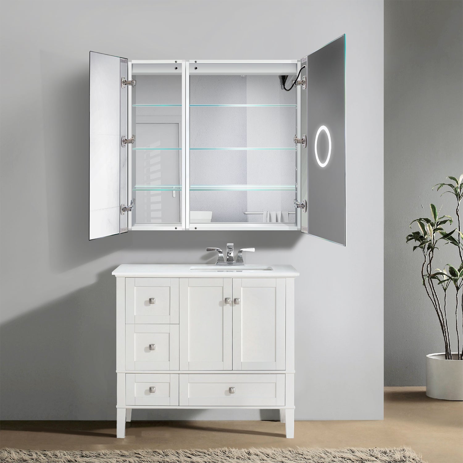 Krugg Svange 3636R 36″ X 36″ LED Bi-View Medicine Cabinet w/Dimmer & Defogger