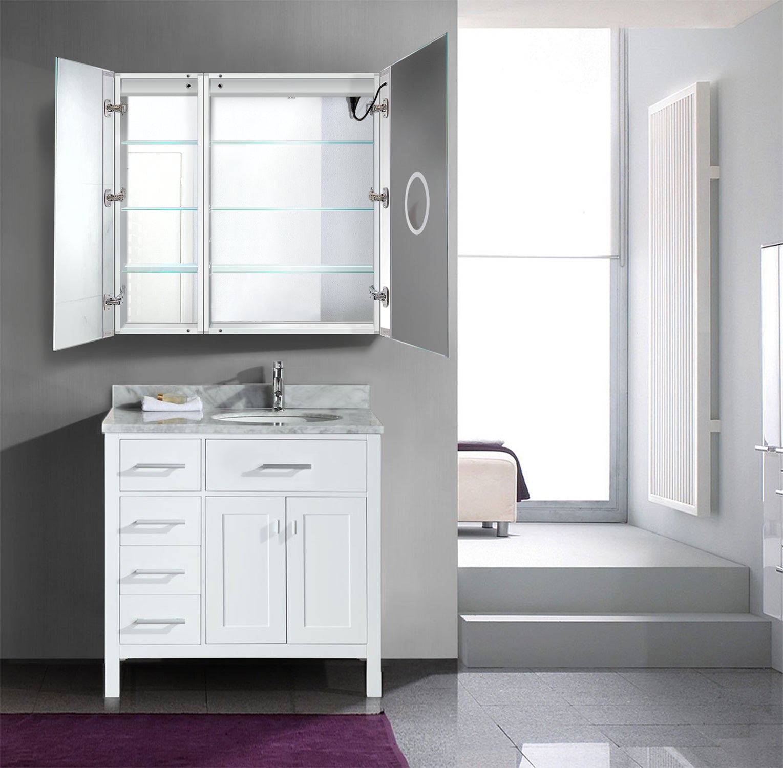 Krugg Svange 3636R 36″ X 36″ LED Bi-View Medicine Cabinet w/Dimmer & Defogger