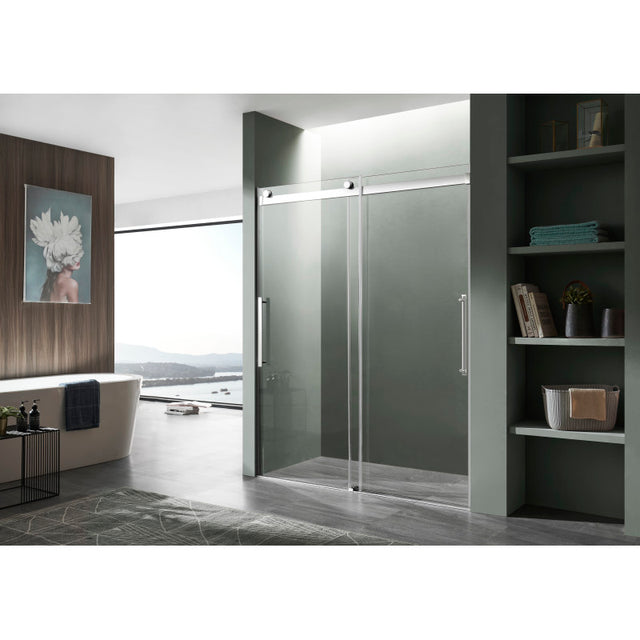 ANZZI Stellar Series 48 in. x 76 in. Frameless Sliding Shower Door with Handle SD-FRLS05901MB