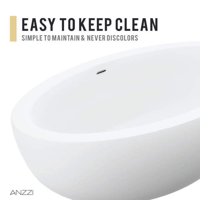 ANZZI Lusso 6.3 ft. Solid Surface Center Drain Freestanding Bathtub FT-AZ504