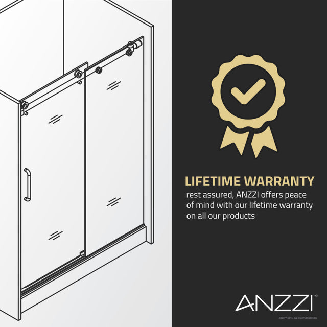 ANZZI Lone Series 60 in. by 76 in. Frameless Sliding Shower Door in Brushed Nickel with Handle SDR-AZ8077-02BN