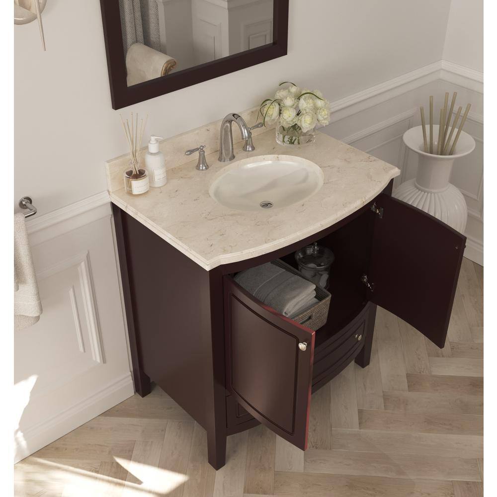 Laviva Estella 32 in. W x 22 in. D x 35 in. H Bathroom Vanity in Brown with Jerusalem Gold Marble Top