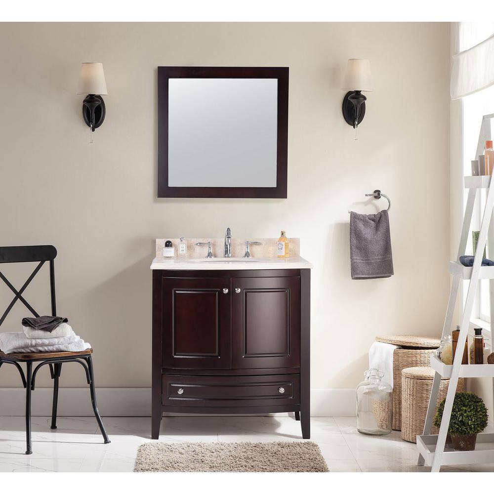 Laviva Estella 32 in. W x 22 in. D x 35 in. H Bathroom Vanity in Brown with Jerusalem Gold Marble Top