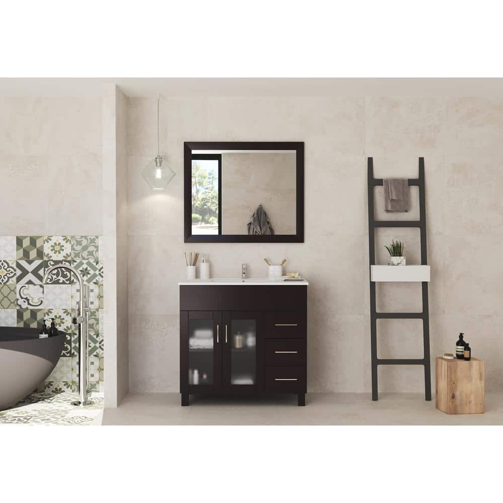 Laviva Nova 36 in. W x 18.5 in. D x 34.5 in. H Bathroom Vanity in White with Ceramic Top