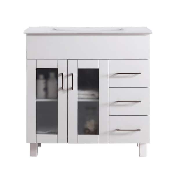 Laviva Nova 36 in. W x 18.5 in. D x 34.5 in. H Bathroom Vanity in White with Ceramic Top