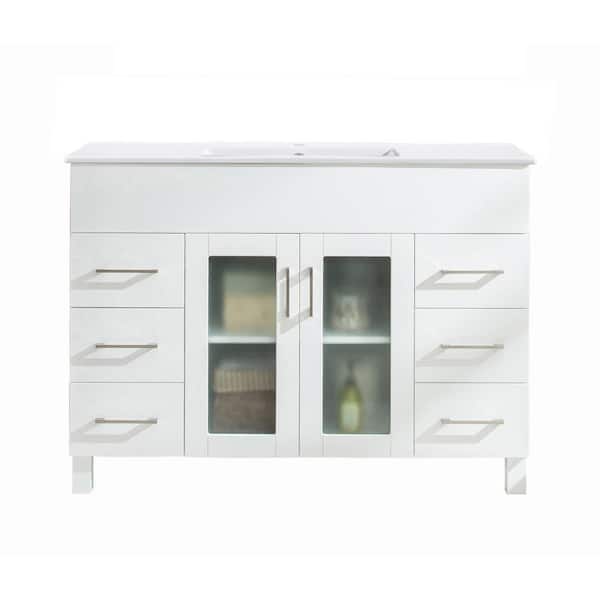 Laviva Nova 48 In. W x 18.5 in. D x 34.5 in. H Bathroom Vanity in White with Ceramic Top