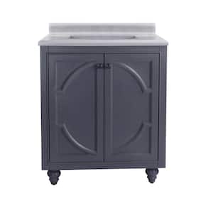 Laviva Odyssey 30 in. W x 22 in. D x 34.5 in. H Bathroom Vanity in Maple Grey with White Stripes Marble Top