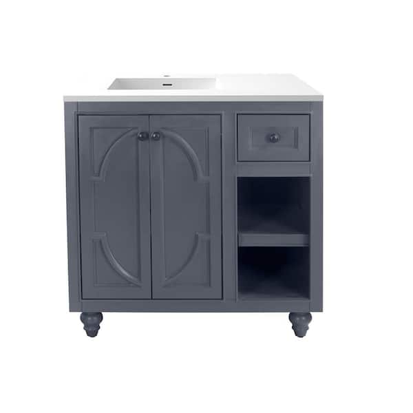 Laviva Odyssey 36 in. W x 22 in. D x 34.5 in. H Bathroom Vanity in Maple Grey with Matte White Solid Surface Top