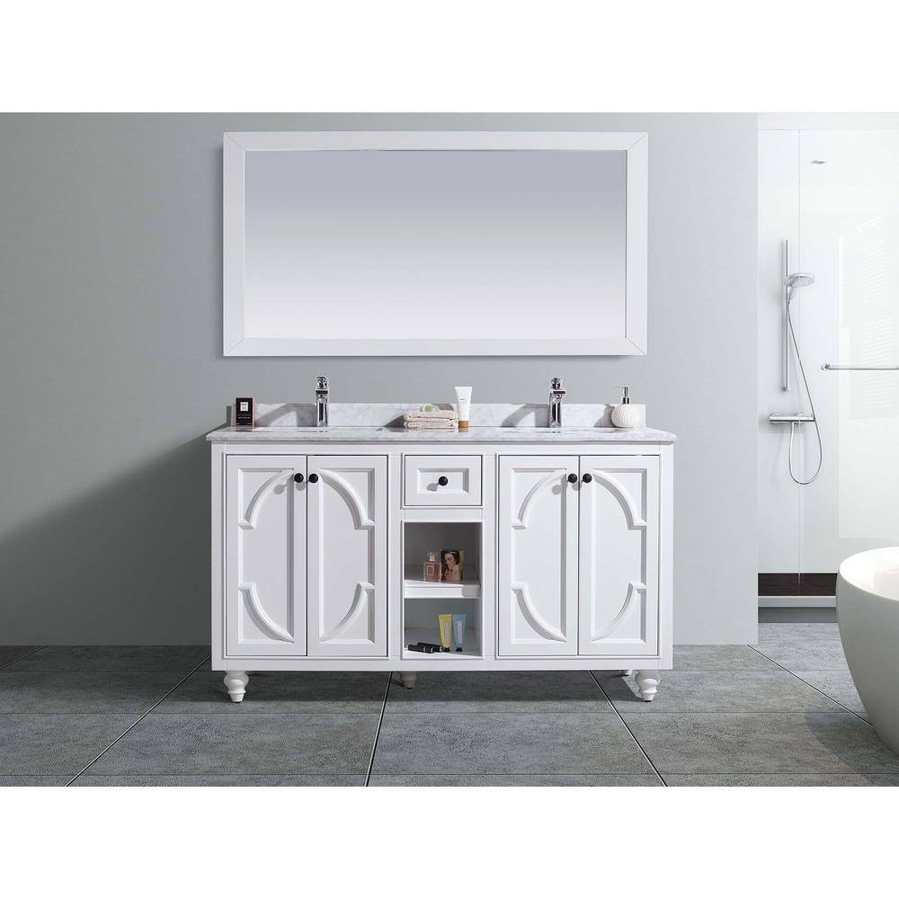 Laviva Odyssey 60 in. W x 22 in. D x 34.5 in. H Bathroom Vanity in White with White Carrara Marble Top