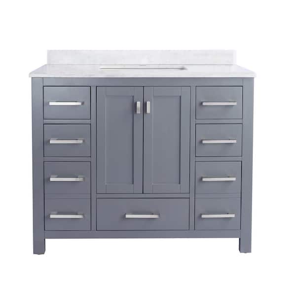 Laviva Wilson 42 in. W x 22 in. D x 34.5 in. H Bathroom Vanity in Grey with White Carrara Marble Top