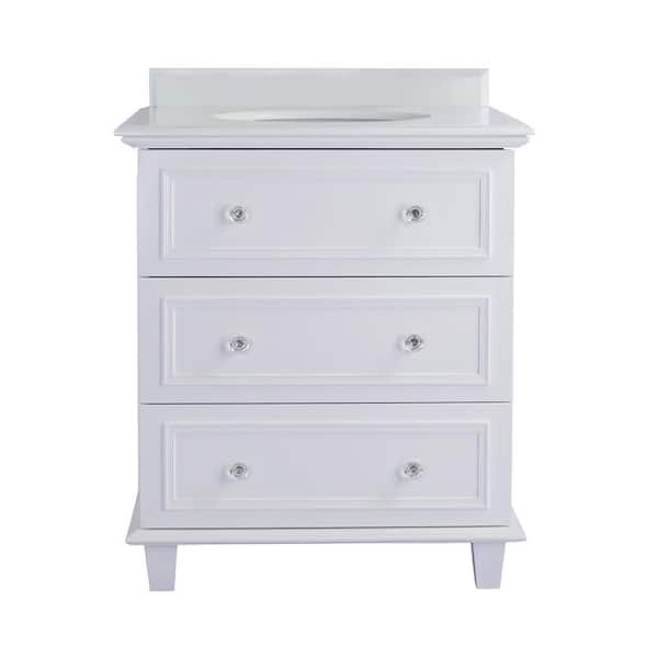 Laviva Luna 30 in. W x 22 in. D x 35 in. H Bathroom Vanity in White with Pure White Phoenix Stone Top