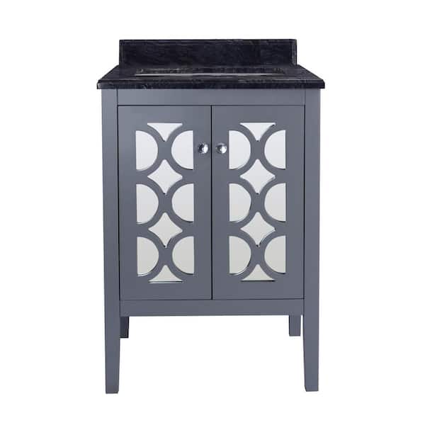 Laviva Mediterraneo 24 in. W x 22 in. D x 34.5 in. H Bathroom Vanity in Grey with Black Wood Marble Top