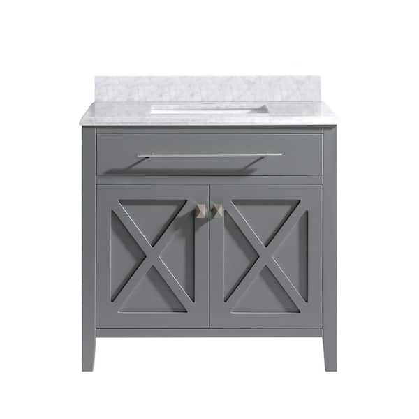 Laviva Wimbledon 36 in. W x 22 in. D x 34.5 in. H Bathroom Vanity in Grey with White Carrara Marble Top