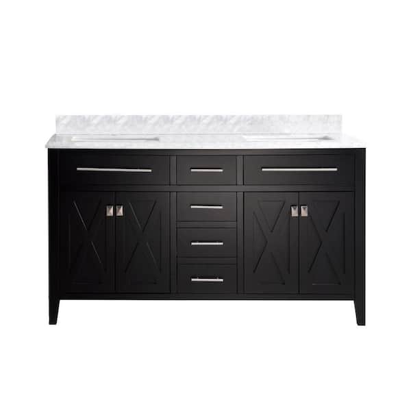 Laviva Wimbledon 60 in. W x 22 in. D x 34.5 in. H Bathroom Vanity in Espresso with White Carrara Marble Top