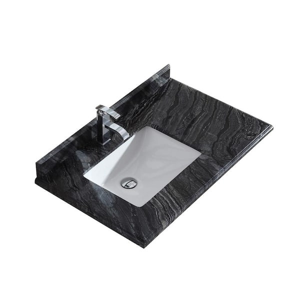 Laviva Odyssey 36 in. W x 22 in. D Marble Vanity Top in Black Wood with White Rectangular Single Sink
