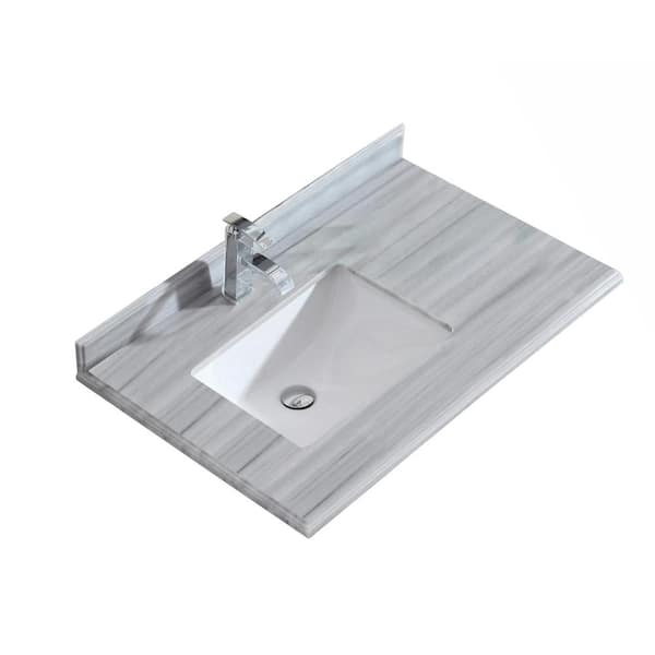 Laviva Odyssey 36 in. W x 22 in. D Marble Vanity Top in White Stripes with White Rectangular Single Sink