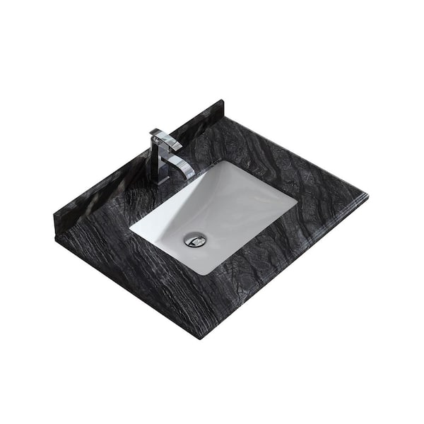 Laviva 30 in. W x 22 in. D Marble Vanity Top in Black Wood with White Rectangular Single Sink