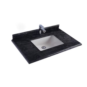 Laviva 36 in. W x 22 in. D Marble Vanity Top in Black Wood with White Rectangular Single Sink