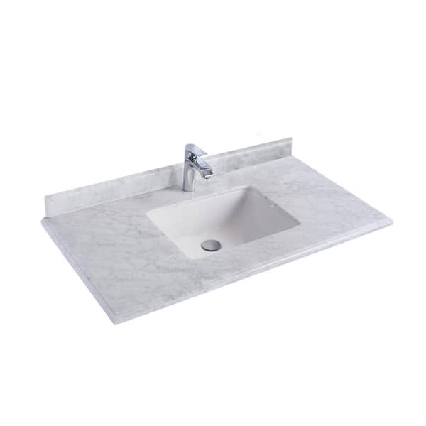 Laviva 42 in. W x 22 in. D Carrara Marble Vanity Top in White with White Rectangular Single Sink
