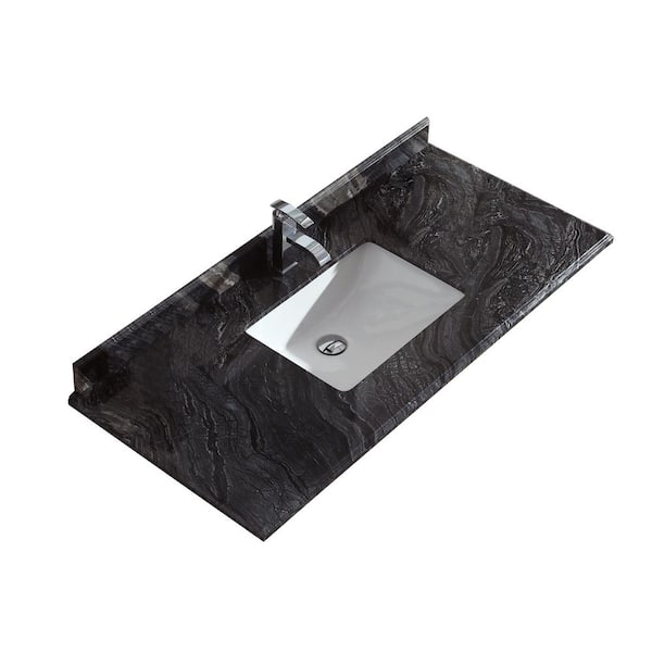 Laviva 48 in. W x 22 in. D Marble Vanity Top in Black Wood with White Rectangular Single Sink