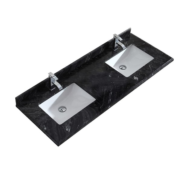Laviva 60 in. W x 22 in. D Marble Vanity Top in Black Wood with White Rectangular Double Sink