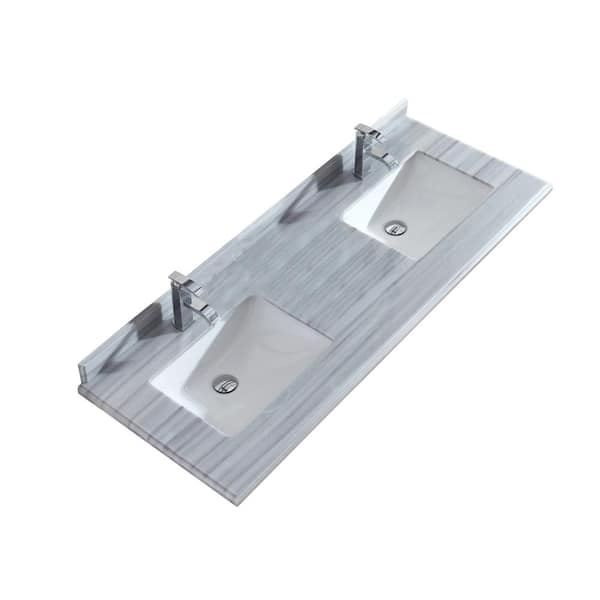 Laviva 60 in. W x 22 in. D Marble Vanity Top in Black Wood with White Rectangular Double Sink