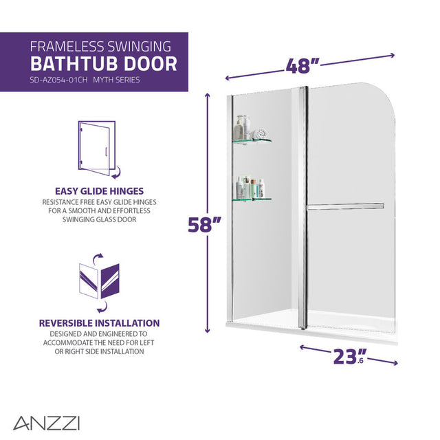 ANZZI 5 ft. Acrylic Rectangle Tub With 48 in. x 58 in. Frameless Tub Door SD05401CH-3260L
