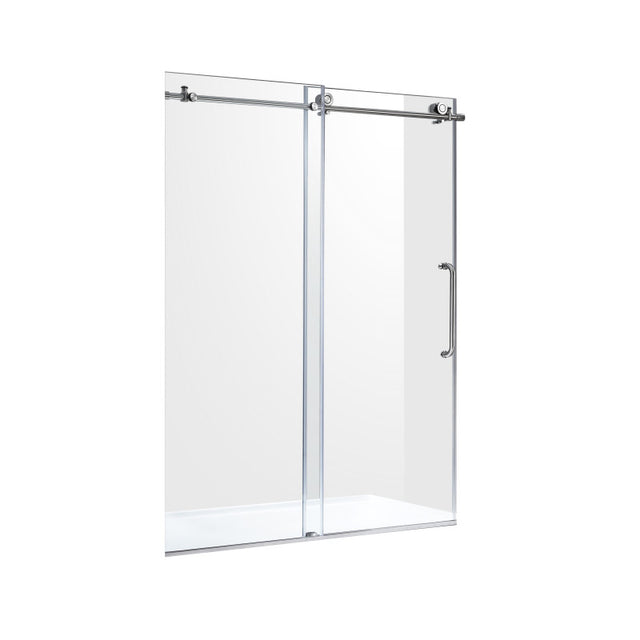 ANZZI Lone Series 60 in. by 76 in. Frameless Sliding Shower Door in Brushed Nickel with Handle SDR-AZ8077-02BN