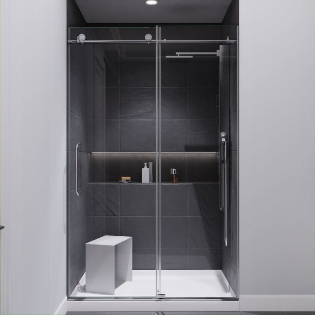 ANZZI Madam Series 48 in. by 76 in. Frameless Sliding Shower Door with Handle SD-AZ13-01MB