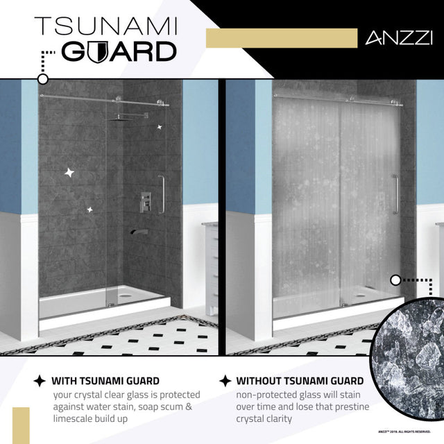 ANZZI Lone Series 60 in. by 76 in. Frameless Sliding Shower Door in Brushed Nickel with Handle SDR-AZ8077-02BN