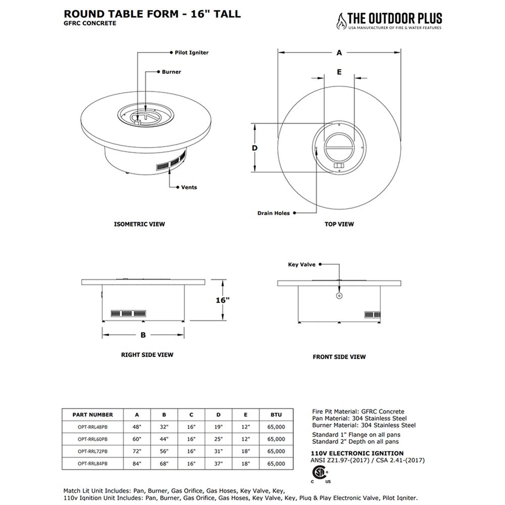 The Outdoor Plus OPT-RRL84 Ready-to-Finish Round Fire Pit Table Kit, 84-Inch