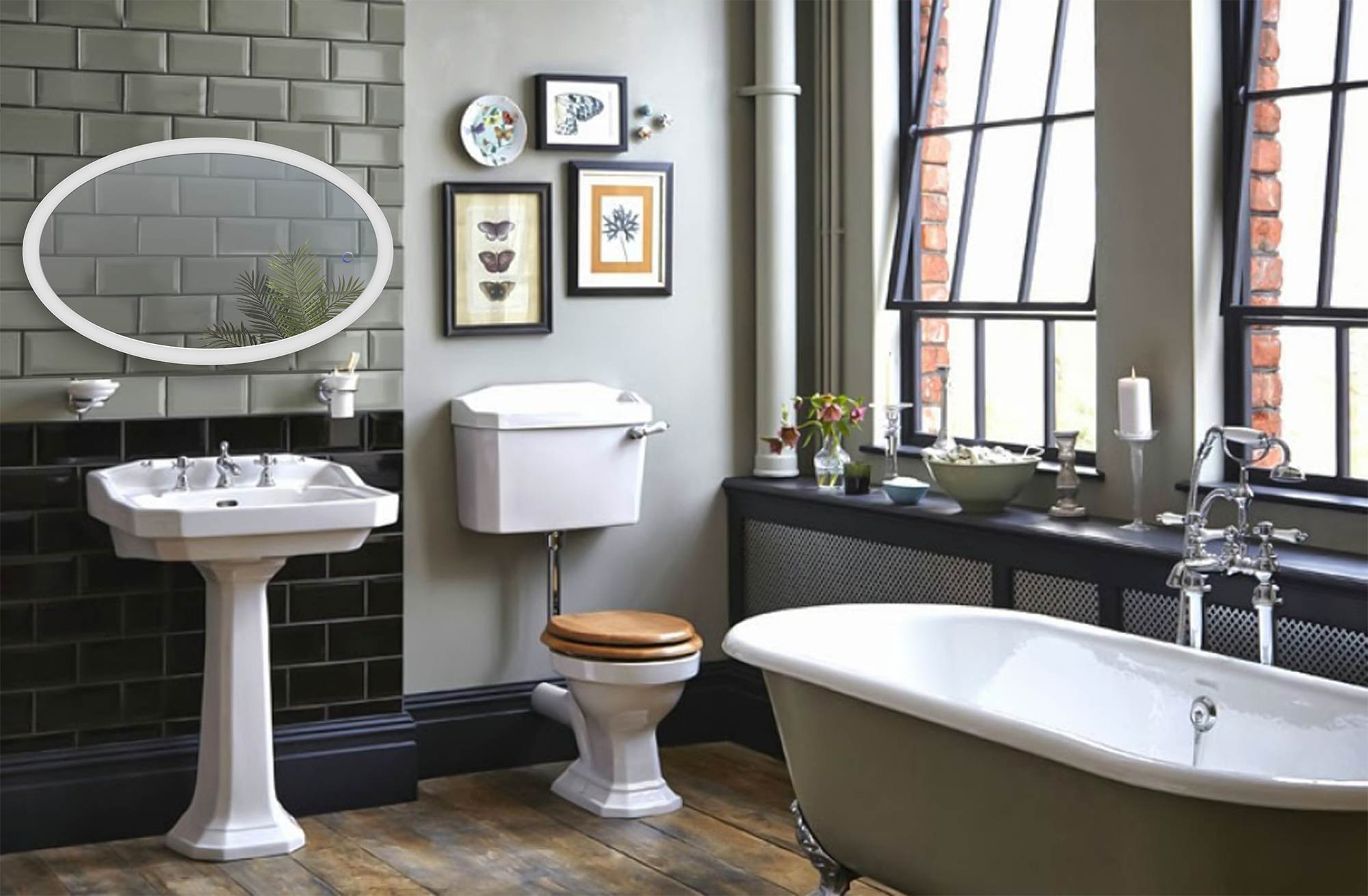 Krugg Sol Oval 22″ x 40″ LED Bathroom Mirror w/ Dimmer & Defogger | Oval Back-lit Vanity Mirror