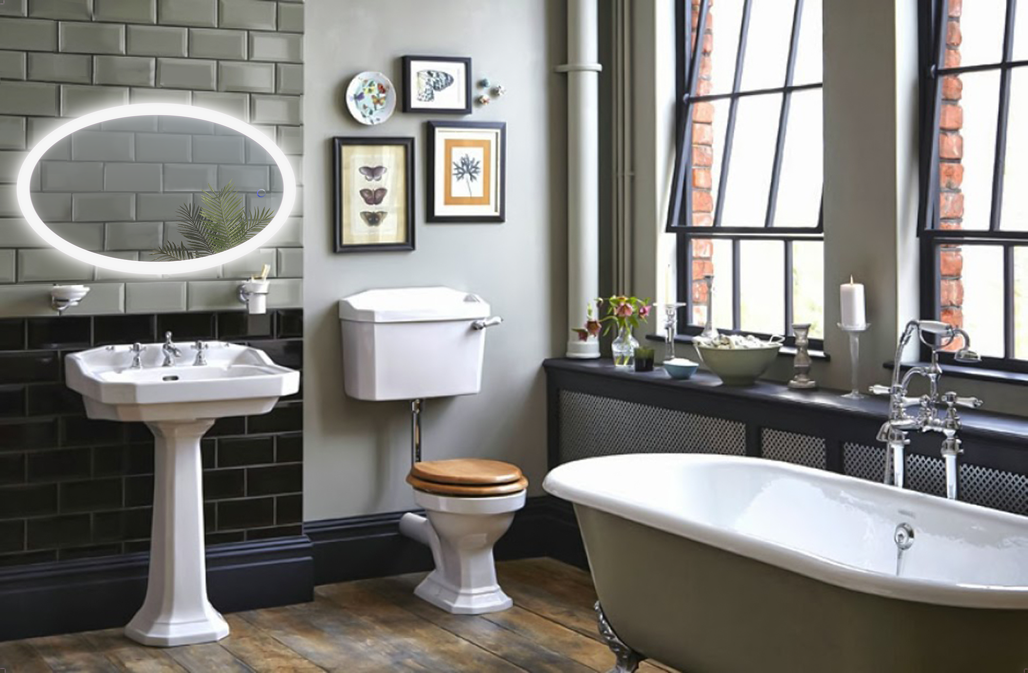 Krugg Sol Oval 22″ x 40″ LED Bathroom Mirror w/ Dimmer & Defogger | Oval Back-lit Vanity Mirror