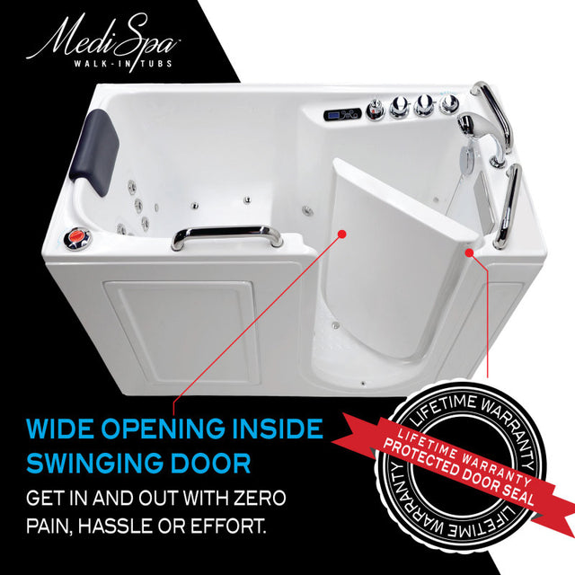 ANZZI 27 in. x 53 in. Left Drain Walk-In Whirlpool and Air Tub with Total Spa Suite in White 2753WILWD