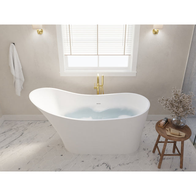 ANZZI Tuasavi 5.6 ft. Solid Surface Center Drain Freestanding Bathtub FT-AZ8418