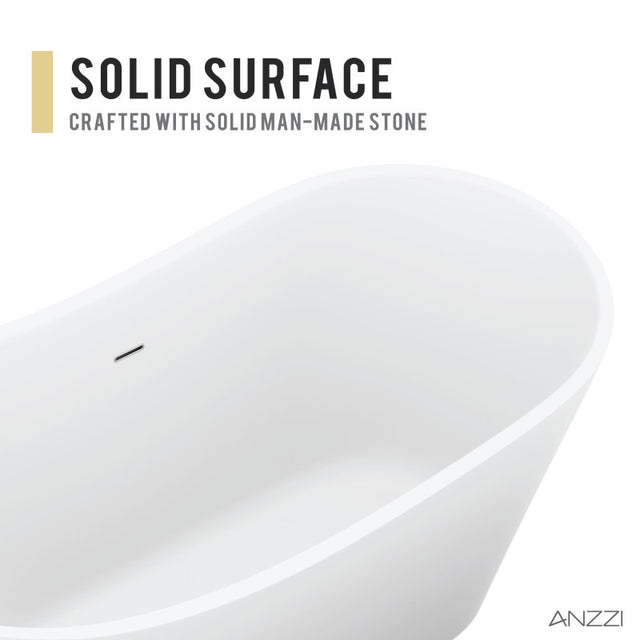 ANZZI Tuasavi 5.6 ft. Solid Surface Center Drain Freestanding Bathtub FT-AZ8418