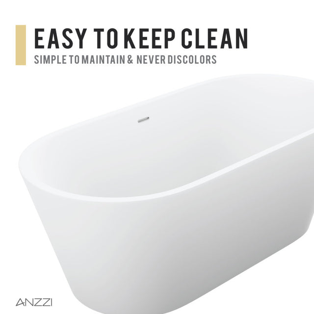 ANZZI Kosima 5.6 ft. Solid Surface Center Drain Freestanding Bathtub FT-AZ8414
